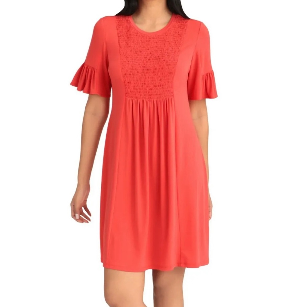 London Times Short Sleeve Baby Doll Dress - Coral Sz. 10
